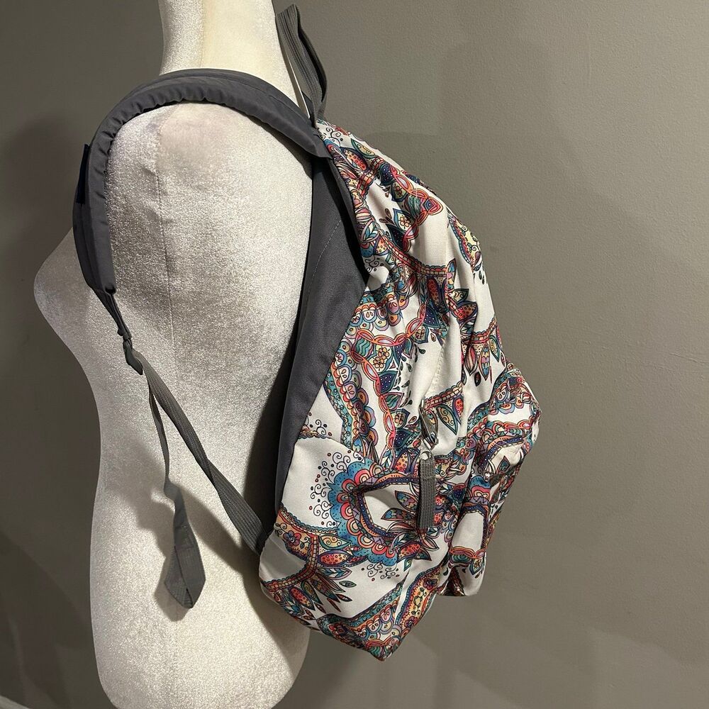 Jansport Superbreak White Boho Paisley Print Classic Single Compartment Backpack - Picture 3 of 10